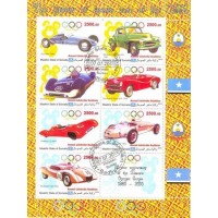 SOMÁLIA - 2010 - A HISTÓRIA DOS CARROS DE CORRIDA - BLOCO COM 8 SELOS