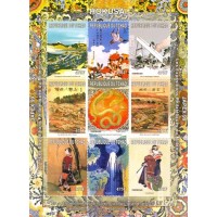 TCHAD - ANO 1999 - PINTURAS DE HOKUSAI - SERIE 9 SELOS MINT EMITIDOS EM FOLHINHA