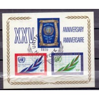 ONU BLOCO - 25º ANIVERSÁRIO DA ORGANIZAÇÃO DAS NAÇÕES UNIDAS - Y B-05 (1970) 25º ANIVERSÁRIO DA ORGANIZAÇÃO DAS NAÇÕES UNIDAS - BLOCO COM CARIMBO COMEMORATIVO 