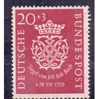 ALEMANHA FEDERAL - BICENTENÁRIO DA MORTE DE JOHANN SEBASTIEN BACH - Y 0008 (1950) BICENTENÁRIO DA MORTE DE JOHANN SEBASTIEN BACH - 20p+3 p VINHO -BONITO SELO NOVO SEM GOMA DE UMA SÉRIE DE 2 