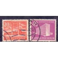 ALEMANHA BERLIN USADO -SÉRIE MONUMENTOS - Y 0100+101(1953-54) SÉRIE MONUMENTO - 20P VERMELHO ESTÁDIO OLÍMPICO E 40P LILÁS ROSADO - BIBLIOTECA- 2 SELOS USADOS DE UMA SÉRIE DE 5 