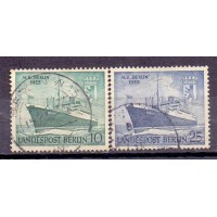 ALEMANHA BERLIN USADO - LANÇAMENTO DO NAVIO BERLIN - Y0111/112 (1955) LANÇAMENTO DO NAVIO BERLIN - SÉRIE 2 SELOS USADOS