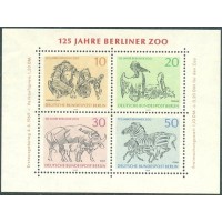 ALEMANHA BERLIN - 1969 - FAUNA - Y B-2 MI B-2 - 125º ANIVERSÁRIO DO ZÔO DE BERLIN - ORANGOTANGO E FILHOTE - PELICANOS E FILHOTE - BÚFALA E FILHOTE - ZEBRA E FILHOTE - BLOCO MINT
