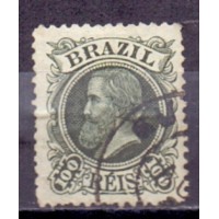 I-49 - 1881 - DOM PEDRO II - CABEÇA PEQUENA - 100 RÉIS - VERDE OLIVIA VERDE ESCURO - CARIMBADO - SEM GOMA - CHARNEIRA
