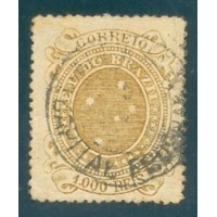 R-077a - 1890/1894 - SELOS CRUZEIROS - 1000 RÉIS, OCRE - DENT. 11-11,5 - PAPÉIS DIVERSOS - CARIMBADO - SEM GOMA - RHM R$ 450,00 (90 UFs X R$ 5,00)