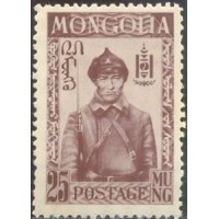 MONGOLIA - Y 48 (1932) - SÉRIE CORRENTE - 25 m. VIOLETA AMARRONZADA - DOURADO MONGOL - SELO MINT DE UMA SÉRIE DE 13 SELOS 