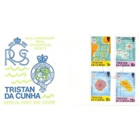 TRISTAN DA CUNHA (TRISTÃO) - 1960 - FDC - 150º ANIVERSÁRIO DA SOCIEDADE REAL SOCIEDADE DE GEOGRAFIA - MAPAS DAS ILHAS - SÉRIE C/ 4 SELOS SOBRE FDC ILUSTRADO - YT-0281