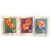 ALEMANHA DEMOCRATICA - 1961 - USADO - EXPOSIÇÃO INTERNACIONAL DE HORTICULTURA - FLORES DIVERSAS - LINDA SÉRIE C/ 3 SELOS - YT-556/58