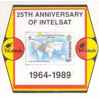 TANZÂNIA - 1990 - MINT - BLOCO - SATÉLITE DE COMUNICAÇÃO PLANISFÉRIO E ONDAS RETRANSMITIDAS PELA ESTAÇÃO TERRENA - YT-BL