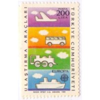 TURQUIA - 1988 - MINT - TEMA EUROPA TRANSPORTE E COMUNICAÇÃO - AVIÃO, ÔNIBUS, TREM, NAVIO EM SELOS NO OUTRO COMPUTADOR E TELEFONE - 2 SELOS - YT-2557/558