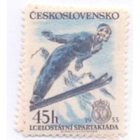 TCHECOSLOVAQUIA - 1958 - MINT - ESPORTE: 1ª SPARTAQUIADAS NACIONAL: MOÇA EM TRAJES TÍPICOS LEVANDO A TOCHA - E ATLETA EM SALTO DE SKY - SÉRIE 2 SELOS - YT-0790/791