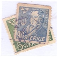 SUÉCIA - 1947- USADO - CENTENÁRIO DA MORTE DO POETA E HISTORIADOR ERIK GUSTAF GEIGER - SÉRIE 2 SELOS + 1 VARIEDADE DE DENTEAÇÃO - YT-0328/329+328a