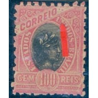 R-093M - 1899 - TIPO DE 1897 - MODIFICADOS - 100 RÉIS - VERMELHO E PRETO - DENT. 8.5-9 - NOVO - SEM GOMA - RHM R$ 750,00 (150 UFs X R$ 5,00)