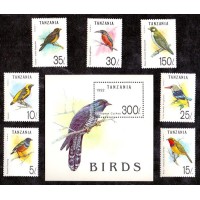 FAUNA - AVES - 1 BLOCO + 7 SELOS - TANZÂNIA - 1992