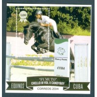 CUBA - 2014 - FAUNA - CAVALOS - BLOCO 299 - GOMA TROPICALIZADA