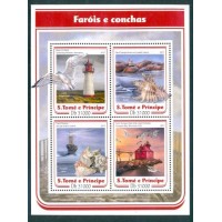 S. TOMÉ E PRÍNCIPE - 2017 - BLOCO COM 4 SELOS - MINT (PERFEITO) - FARÓIS