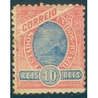 R-107A - 1905/06 - MADRUGADA - FILIGRANA CORREIO FEDERAL - DENTEAÇÃO 11.5 - 10 RÉIS - ROSA E AZUL - NOVO - GOMADO - CHARNEIRA - RHM R$ 600,00 (120 UFs X R$ 5,00)