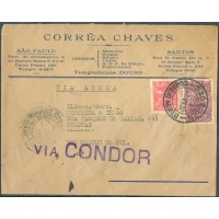 ENVELOPE AÉREO – VIA CONDOR – COM SELO AÉREO E REGULAR – CIRCULADO DE SÃO PAULO PRA PELOTAS – NO VERSO CARIMBOS CONDOR E DE CHEGADA EM PELOTAS