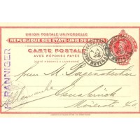 BP-069 - 1906 - CABEÇA DE LIBERDADE - SEM BARRETE FRÍGIO - 100 RÉIS - BILHETES DUPLOS - CIRCULADO DO AMAZONAS PARA ALEMANHA  EM 7 DE NOVEMBRO DE 1907 