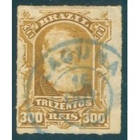 I-44 - 1878 - DOM PEDRO II - "PÉRCE" - BARBA BRANCA" - 300 RÉIS - COM CARIMBO "LAGUNA" EM AZUL