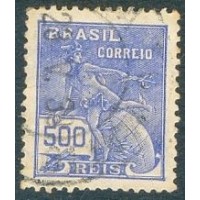 R-265 - 1929 - FILIGRANA EUBRASIL (I) - 500 RÉIS - MERCÚRIO E GLOBO - TURQUESA - CARIMBADO - GOMADO - CHARNEIRA - RHM R$ 2.250,00 (450 UFs X 5,00)