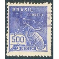 R-265 - 1929 - FILIGRANA EUBRASIL (I) - 500 RÉIS - MERCÚRIO E GLOBO - TURQUESA - CARIMBADO - SEM GOMA  - RHM R$ 2.250,00 (450 UFs X 5,00)