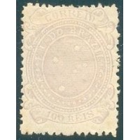 R-078 - 1890 - SELO CRUZEIRO TIPOGRAFADO 100 RÉIS LILÁS PÁLIDO - DENTEAÇÃO 13 - SEM FILIGRANA - NOVO - GOMADO - CHARNEIRA - PAPEL NO VERSO RHM 300 UFS
