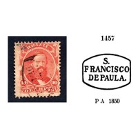I-23 - 1866 - DOM PEDRO COM CARIMBO “S. FRANCISCO DE PAULA” - SELO ISOLADO DE 10 RÉIS, DENTEADO E COM CARIMBO “S. FRANCISCO DE PAULA”, SEM DEFEITOS  