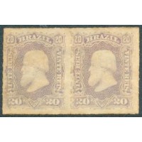 I-38 - 1877 - DOM PEDRO II - "PERCÉ" - BARBA BRANCA - 20 RÉIS - VIOLETA - LINDO PAR DE SELOS NOVOS - GOMA PARCIAL