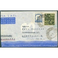 CARTA CIRCULADA VIA LATI PARA ALEMANHA  COM CENSURA - SELO PRÓ- JUVENTUDE DE 100 RÉIS e RUY BARBOSA DE 5.000 RÉIS