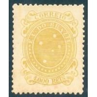 R-077A - 1890/1894 - SELOS CRUZEIROS - 1000 RÉIS, OCRE - DENT. 11-11,5 - PAPÉIS DIVERSOS - NOVO - SEM GOMA - PONTOS DE OXIDAÇÃO - RHM R$ 425,00 (75 UFs X R$ 5,00)