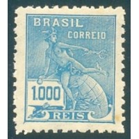 R-307 - VOVÓ - FILIGRANA CORREIO BRASIL (N) - CORREINHO - 1000 RÉIS - MERCÚRIO E GLOBO - TURQUESA - NOVO - PONTOS DE FERRUGEM - RHM 22,50 UFS