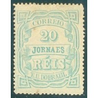 J-20D - 1890 - CIFRA HORIZONTAL EMISSÃO REPUBLICANA - 20 RÉIS - VERDE - NOVO - GOMADO - CHARNEIRA - RHM R$ 1.350,00 (270 UFs X R$ 5,00)