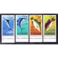 TANZÂNIA - FAUNA MARINHA - PEIXES DE ALTO MAR - SÉRIE COM 4 SELOS CARIMBADOS