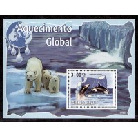 GUINÉ BISSAU - 2010 - FAUNA MARINHA - AQUECIMENTO GLOBAL - BLOCO COM 1 SELO - LINDÍSSIMO!