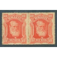 I-37 - 1877 - DOM PEDRO II - "PERCÉ" - BARBA BRANCA - 10 RÉIS - VERMELHO - PAR NOVO - GOMADO - CHARNEIRA