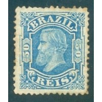 I-48 - 1881 - DOM PEDRO II - CABEÇA PEQUENA - 50 RÉIS - AZUL - NOVO - ALGUMA OXIDAÇÃO - RHM 375 UFS
