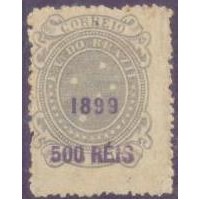 R-132A - 1899 - TIPO CRUZEIRO DO SUL - COM NOVOS VALORES EM SOBRECARGA - 500 RÉIS - DENTEAÇÃO 13 - NOVO - GOMADO - CHARNEIRA - PONTOS DE OXIDAÇÃO - RHM R$ 650,00 (130 UFs X R$ 5,00)