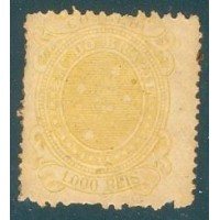 R-077B - 1890/94 - SELOS CRUZEIROS - 1.000 RÉIS - OCRE - DENTEAÇÃO 11-11.5 X 13-14 - NOVO - GOMADO - CHARNEIRA - PONTOS DE OXIDAÇÃO - RHM R$ 6.600,00 ( 1.320 UFS X R$ 5,00)