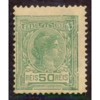 R-157 - 1918 - ALEGORIAS REPUBLICANAS E INSTRUÇÃO - SEM FILIGRANA - 50 RÉIS - VERDE - NOVO - SEM GOMA - CHARNEIRA - RHM R$ 2.350,00 (470 UFs X 5,00)