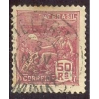 R-263 - 1929 - VOVÓ - AVIAÇÃO - 50 RÉIS - VINHO - FILIGRANA EUBRASIL - FILIGRANA ACRÓSTICA - CARIMBADO - SEM GOMA - CHARNEIRA - RHM R$ 3.500,00 (700 UFs X R$ 5,00)