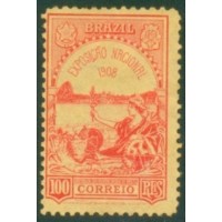 C-0007 - 1908 - EXPOSIÇÃO NACIONAL E CENTENÁRIO DA ABERTURA DOS PORTOS - 100 RÉIS - NOVO - SEM GOMA - CHARNEIRA - MUITO BONITO!