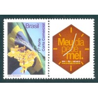 C-2854 - 2009 - MINT - SELO  - BANDEIRA E IPÊ VERTICAL - MANCHA NO VERSO - VINHETA MEU DIA PEDE MEL