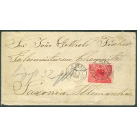 ENVELOPE (SOBRECARTA) CIRCULADA DE SANTA CATARINA PARA ALEMANHA - CARIMBO DE "S. BENTO" TRÂNSITO EM JOINVILLE COM RECEPÇÃO - CARIMBO DE CHEGADA NA ALEMANHA NO VERSO - SELO MADRUGADA DE 100 RÉIS