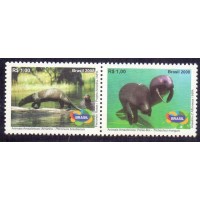 C-2764 + 2763 - MINT - GOMADO - PAR ARIRANHA E PEIXE-BOI - ANIMAIS AMAZÔNICOS - 2008