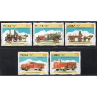 CUBA - 1998 - 3700/3704 - SÉRIE COM 5 SELOS - TRANSPORTES - PRIMEIROS CARROS DE BOMBEIROS