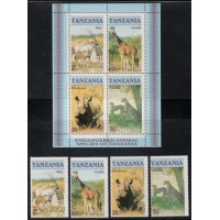 TANZÂNIA - 1986 - 285/288+BL47 - SÉRIE COM 4 SELOS + BLOCO -  FAUNA - ANIMAIS SELVAGENS
