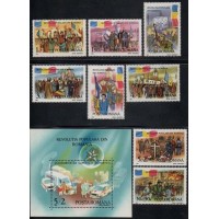 ROMÊNIA - 1990 - 3896/3903+BL143 - SÉRIE COM 8 SELOS + BLOCO -  HISTÓRIA - REVOLUÇÃO - 14 EUROS