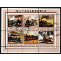 GUINÉ BISSAU - BLOCO COM 6 SELOS - CARIMBADO - TRANSPORTES - TRENS - 2001