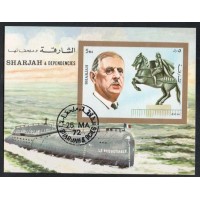 SHARJAH - BLOCO COM 1 SELO  - CARIMBADO - TRANSPORTES - SUBMARINO - 1972
